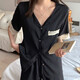 La version coréenne de Yilan de Sweet Lace Houndstooth Ice Silk Pyjamas pour les shorts à manches courts d'été pour femmes vêtements de soie simulés à la maison deux pièces # YX-9214 M 75-98Jin [Jin est égal à 0,5 kg]