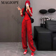 
MAGIOPY International Luxury High-end Brand Autumn European Station Casual Sports Set Women's Fashionable Street Fried Red Jacket Top Black Two-Piece Set S (100Jin [Jin equals 0.5 kg])