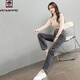 Jeans rectos pequeños sueltos en negro y gris de aemape para mujeres, delgadas 2025 Spring y otoño NUEVO ELÁSTICO STRING STRING THENDS Tendencias 6626 Biros rectos negros y grises 34 Tamaño dos pies siete (160-170Jin [Jin equivale a 0.5 kg])