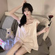Xiwangchun fengfei feifei ärmepyjamas für Frauen mit Brustpolst 2025 Neue sexy Weste Set Sommer Dünne Heimkleidung 9227xi Feste Farbe Bogen Aprikotte Fixe Brustpolster L. L.