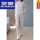 ROMON Cotton silk short-sleeved suit for women's summer new large size fashion casual loose slimming outside wearing seven-point wide-leg pants two-piece set white M
