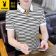 Playboy (PLAYBOY) men's striped short-sleeved T-shirt summer thin pure cotton polo shirt casual fashion half-sleeved lapel T-shirt smooth 6626 Khaki M 90Jin Jin equals about 0.5 kg