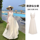 Miao Yijia white dress women's skirt summer 2025 new high-end French dress seaside vacation style beach long skirt French retro V-neck suspender dress M [Suggested 110-125Jin [Jin equals 0.5 kg]]