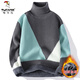 Specht (Tucano) Rollkragenpullover-Pullover für Männer im Herbst und Winter plus samtiger Dicker-Basis-Strick-Pullover Trendy Brandkontrastierende Farbe Lazy Style warmer Sweater 10719-WE6227R GRAUS PLUS STER SELT S 165/80A (ca. 90-110Jin [Jin Equals 0,5 kg]