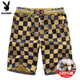 Playboy pure cotton shorts men's summer loose five-point pants Korean style sports and casual cotton men's beach pants big shorts large size khaki plaid 688 XL 112-125Jin [Jin equals 0.5 kg]