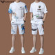 Chiarmania Armani men's ice silk casual sports suit summer short-sleeved two-piece set high-end trendy T-shirt men's shorts GA/H9856B white suit M 105 (suitable for 90-120Jin [Jin equals 0.5 kg])