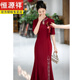 Hengyuan Xiangxi mother-in-law dress wedding banquet mother's wear new Chinese style cheongsam May wedding toast feeling fishtail long large size 1052 purple XL