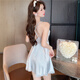Modal pajamas with breast pad for women in summer 2025 new high-end ice silk sexy suspender nightgown lace spring and autumn home JS_9227# single suspender skirt silver gray belt movable breast 1 M