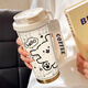 囤柒线条小狗保温杯学生便携双饮咖啡杯2025新款吸管杯高颜值 BXAB15736小狗+配挂绳 316不锈钢