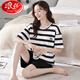 Langsha 2025 neuer Stil Pyjamas für Frauen Sommer Reine Baumwolle kurzärmelige zweiköpfige Sommerstreife Home-Kleidungsstück Set XYZT9885 M Frauenstil empfohlen 80-100 Jin [Jin gleich 0,5 kg]