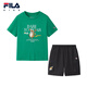 FILA【套装】斐乐童装儿童短袖T恤短裤2025年秋季新款休闲两件套 篱绿-GN 130