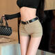 Zhenxiqi's new high-waist elastic tight-fitting butt-hugging shorts for women in summer, slim and versatile, micro-flared casual hot pants, trendy, light khaki, XL, one size too small