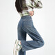 Pantalon large et étroit à taille haute 2025 Spring and Summer Nouveaux jeans droits décontractés simples et polyvalents # 9905 Nostalgic Blue régulier L (recommandé 110-125Jin [Jin est égal à 0,5 kg]))