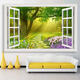 Qilicai landscape painting wall stickers three-dimensional mural stickers self-adhesive living room background wall decoration painting fake window simulation stickers landscape landscape T-1342 comes with adhesive super large splicing width 300cm * height 200c