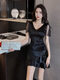 Yunguan club nocturno ropa vestida sexy bellezas femeninas ktv de noche vestida de spa batio técnico de trabajo ropa moderna 3883 sugerencia de negros 8 80-95Jin [Jin equivale a 0.5 kg] tamaño universal