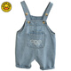 G.Duck Children's Denim Overalls für Sommerdünnstil für Männer und Frauen, lose super weiche Fünf-Punkte-Hosen für Kinder, modische Shorts für Kinder, hellblaue Gurt-Shorts 90 (können geöffnet werden)