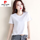 Pierre Cardin Pure Cotton Kurzärärmelte-T-Shirt für Frauen lose und vielseitige, feste Farbe Runde Hals Black Basis T-Shirt T-Shirt Top 6172 Schwarzer Kurzärärmel-M (Empfohlen 80-105 Jin [Jin Equals Equales 0,5 kg])