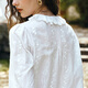 Olrain 50% off clothing French elegant white embroidered shirt autumn 2025 new lace collar chic shirt off-white S