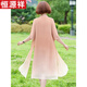 Hengyuanxiang fette Mutter Sommer Cheongsam Kleid Sommer-Chiffon-Rock Großgröße 2025 Neues Frauenmuttertemperament mittleren Alters 6629 Pink Lotus Pulver 7xl Empfohlen 170-180jin [Jin gleich 0,5 kg]