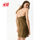 H&M2025夏季新款女装时尚休闲百搭刺绣吊带连衣裙1293954 棕色 M 165/96