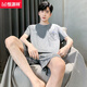 Hengyuanxiang pyjamas Coton masculin Coton Coton à manches courtes à manches courtes minces plus taille pour hommes décontractés pour hommes et à la maison d'automne de taille pour hommes à manches à manches courtes pour hommes [100-125Jin [Jin est égal à 0,5 kg]]]