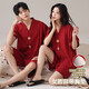 Pure cotton couple pajamas women's summer short-sleeved suit for wedding newlyweds men's zodiac year summer red home clothes Z58645 cardigan cartoon bear men's XL (recommended 120-140Jin Jin equals 0.5 kg)