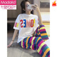 Pantalones modales de manga corta pijama de algodón puro para mujeres en el verano con letras rayadas al estudiante suelto coreano primavera y otoño ropa delgada para el hogar 6623 tesoro m m m