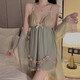 
Sexy pure winter pajamas for women pure desire with chest pad Spring and autumn suspender nightgown robe for women home clothes set P3886 green robe + belt M