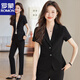 
ROMON official black short-sleeved suit set for women summer workwear thin style professional formal wear hotel reception A9928 one-button black suit S