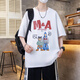 QLTQZQ Trendy kurzärmeliges T-Shirt für Jungen, Schüler der Junior High School, runde Hals weiße halbe Ärmeln Teenager Sommerkleidung Top 7027 Weiß (einzelnes kurzärmeliges) Qualitäts-Upgrade M 80-95 Jin [Jin gleich 0,5 kg]