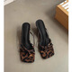 Zhenxi French leopard print heel sandals wear new summer thin-band shoes clip-on French heeled slippers sandals Leopard print 6cm 38