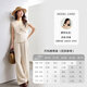 
Vanchiman high-end old-fashioned linen suit for women's summer new sleeveless tops and pants set apricot color L