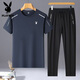 Playboy (Playboy) kurzärmeliger Anzug Herren Sommer Dünner Ice Seidenanzug Herren-Kurzärmel-Hosen Zweiteiler zweiköpfiger Set Casual Atemable Toting-Übung 9901 Black M Empfohlen 80-100jin [Jin entspricht 0,5 kg]
