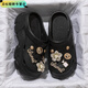 Luozhichao hole shoes for women in summer, wearing outside, she is wearing a thick-soled anti-slip beach bag-toe sandals, summer, camel-colored star bear 36 3735/36 foot shot