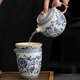 
He Jiagong Ru Kiln Blue and White Tea Set Set 2024 New Household Tea Brewer Light Luxury Kung Fu Tea Cup Cover Bowl Gift Box 9272 Ru Kiln Teapot + Bowl Jiangshan---Gift Box