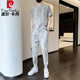 Pierre Cardin Anzug Herren Sommereis Seide Kurzärärmelte T-Shirt für Männer trendy Slim Fit hübsches neun-Punkte-Hose Freizeitsport zweiteiler Set Grey 719 Anzug M Empfohlen 85-105jin [Jin gleich 0,5 kg]