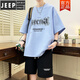 Jeep Spirit Teen Sportanzug Fat Boy 12-15 Jahre alte Schüler der Junior High School Kurzärärmelte T-Shirt 13 Trendy hübscher großer Sommeranzug TZ6630 Schwarz [kurze Ärmel + Shorts] l [105-120jin [Jin gleich 0,5 kg]]