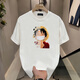 Jeep Spirit Japaner ein Stück Strohhut Luffy Cartoon periphere kurzärmelige Männer Sommer Teenager Student Runde Hals T-Shirt Top Trend .v1048 Black M.