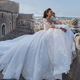 Braut Hochzeitskleid V-Ausschnitt 2025 Neue Rippen Großer Schwänze Hochzeitskleid Retro Sexy Tulle Langarm Hochzeitskleid Weiß Full Style S S