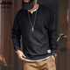 JEEP SPIRIT Jeep American Henry collar polo shirt for men in autumn pure cotton casual bottoming shirt sweatshirt for men loose long-sleeved T-shirt black L recommended 105-120Jin Jin equals 0.5 kg