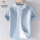 
Woodpecker (TUCANO) men's linen lapel short-sleeved T-shirt loose top with neckline T-shirt linen summer clothing yunyi-9711 white M