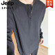 JEEP SPIRIT light grey waffle long-sleeved T-shirt men's spring and autumn American retro Henry neck t-shirt loose casual base shirt 1381 white plush M