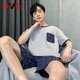雅鹿睡衣男夏季短袖短裤棉质青少年初中学生套装男款家居服胖子4XL HDE9930 XL