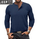 JEEP SPIRIT spring and autumn men's t-shirt American young and middle-aged solid color long-sleeved henley shirt men's simple versatile quick-drying sports T-shirt black XL