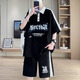 Gegusen summer thin short-sleeved T-shirt boy 12-16-year-old teenagers handsome big children trendy casual suit trend 6629 black (short-sleeved + shorts) 2XL 145-160Jin [Jin equals 0.5 kg]