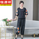Hengyuanxiang middle-aged mother summer suit set seven-quarter sleeve ethnic style cotton and linen two-piece embroidered summer top middle-aged and elderly women's summer 691 set XL suggests 90-105 Jin [Jin equals 0.5 kg]