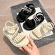 Children's sandals girls 2025 summer new style girls princess sandals medium and large children pearl soft bottom sports beach shoes white 35