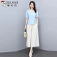 Woodpecker Fashion Cotton and Lines Set Women's Short Sleeve Fashion Spring Clothing New Temperament Slimming Loose Line Wide Legs Two-piece Set Trendy Light Pink Clothes + Apricot Pants Thin M [Suggest weight 95-105 Jin [Jin equals 0.5 kg]]