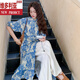 Victoria's style blue new Chinese style printed shirt white thin wide-leg pants layered two-piece set women's summer new suit two-piece set original XS suggests [80Jin[Jin equals 0.5 kg]-95Jin[Jin equals 0.5 kg]]