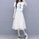 皮尔卡丹（pierre cardin）小个子连衣裙套装女夏季2025新款t恤网纱裙两件套上衣半身裙子女 6198#白色上衣+黑色裙 S